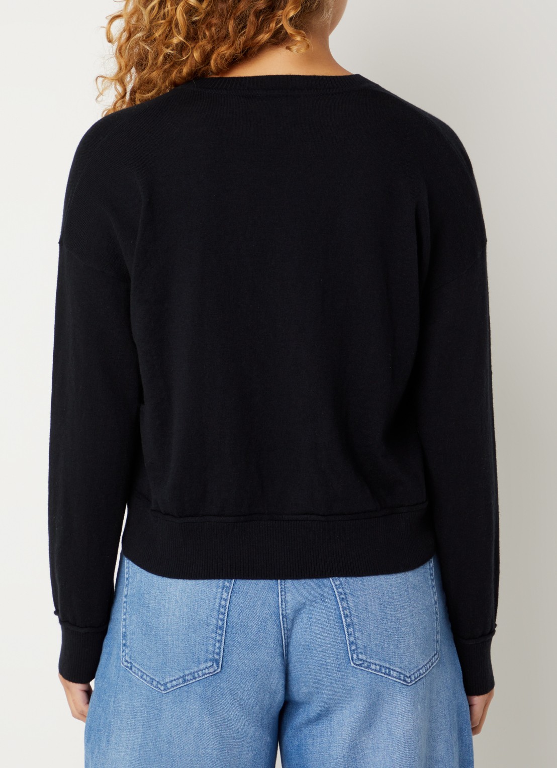 Benetton Fijngebreide pullover in wolblend met V-hals - achterkant 3 zwart