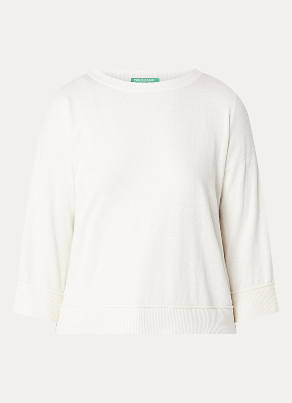 Benetton Fijngebreide pullover in wolblend - voorkant 2 creme