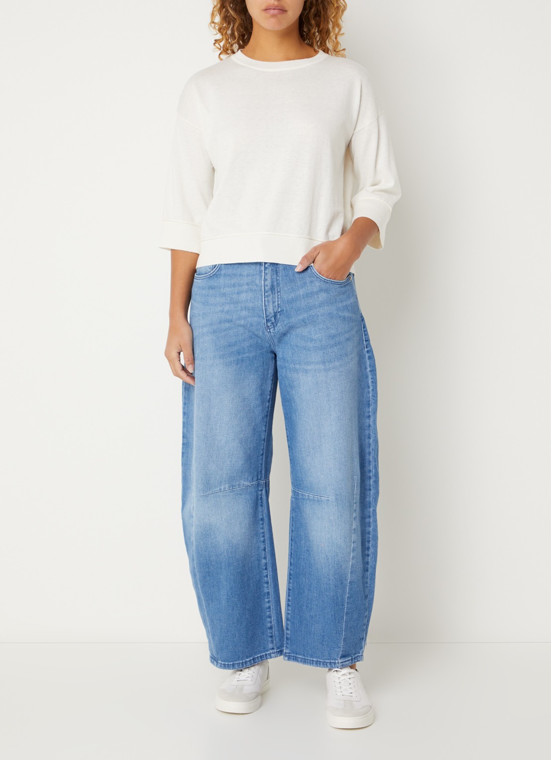 Benetton Fijngebreide pullover in wolblend - voorkant 3 creme