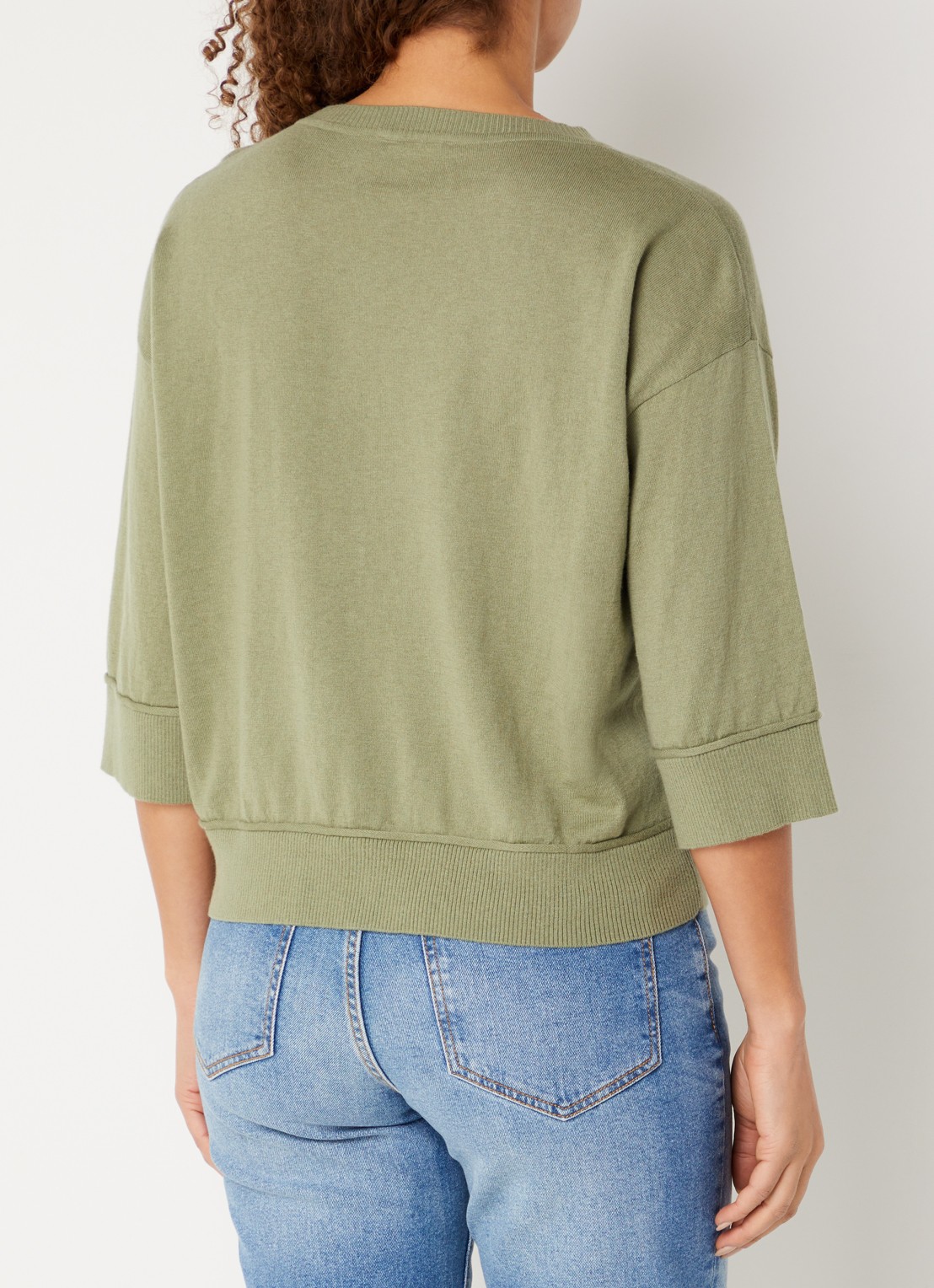Benetton Fijngebreide pullover in wolblend - achterkant 3 legergroen