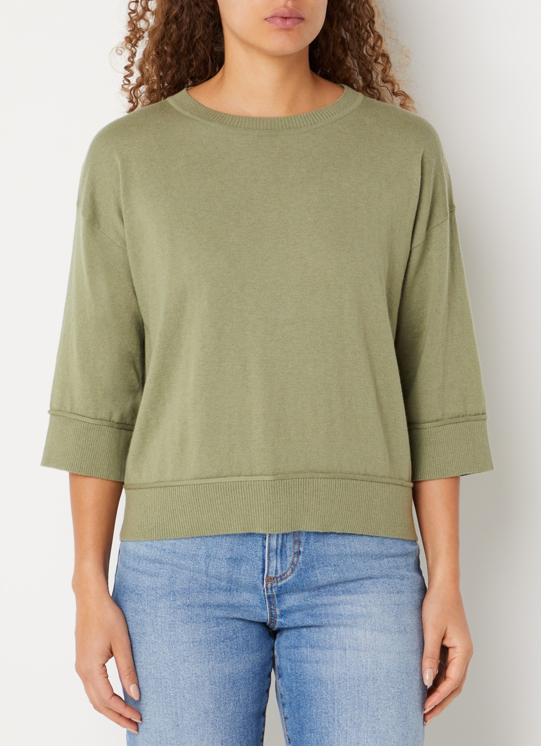 Benetton Fijngebreide pullover in wolblend - detail 4 legergroen
