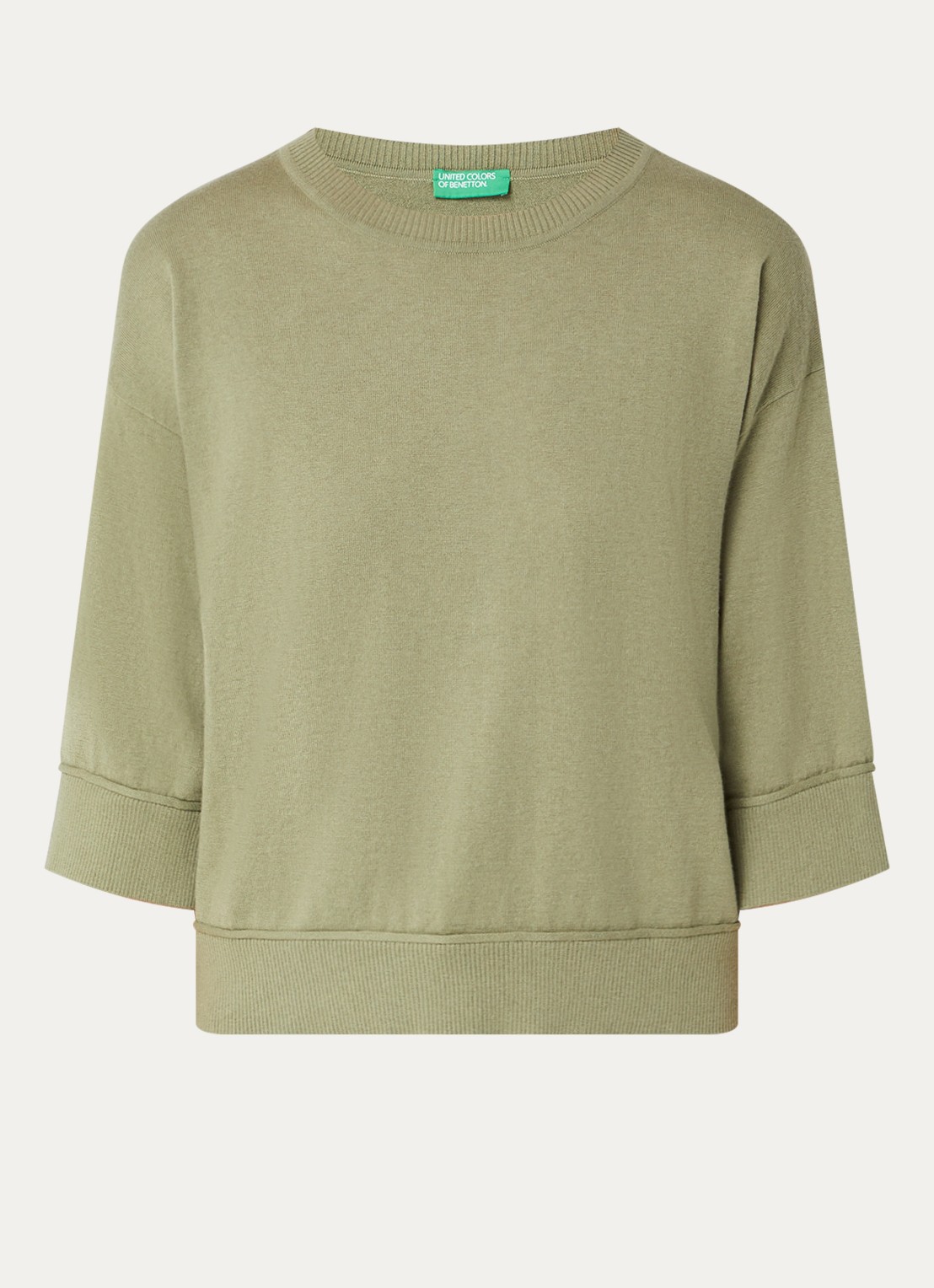 Benetton Fijngebreide pullover in wolblend - voorkant legergroen
