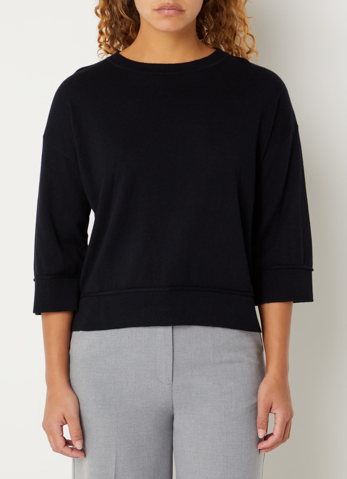 Benetton Fijngebreide pullover in wolblend - detail 3 zwart