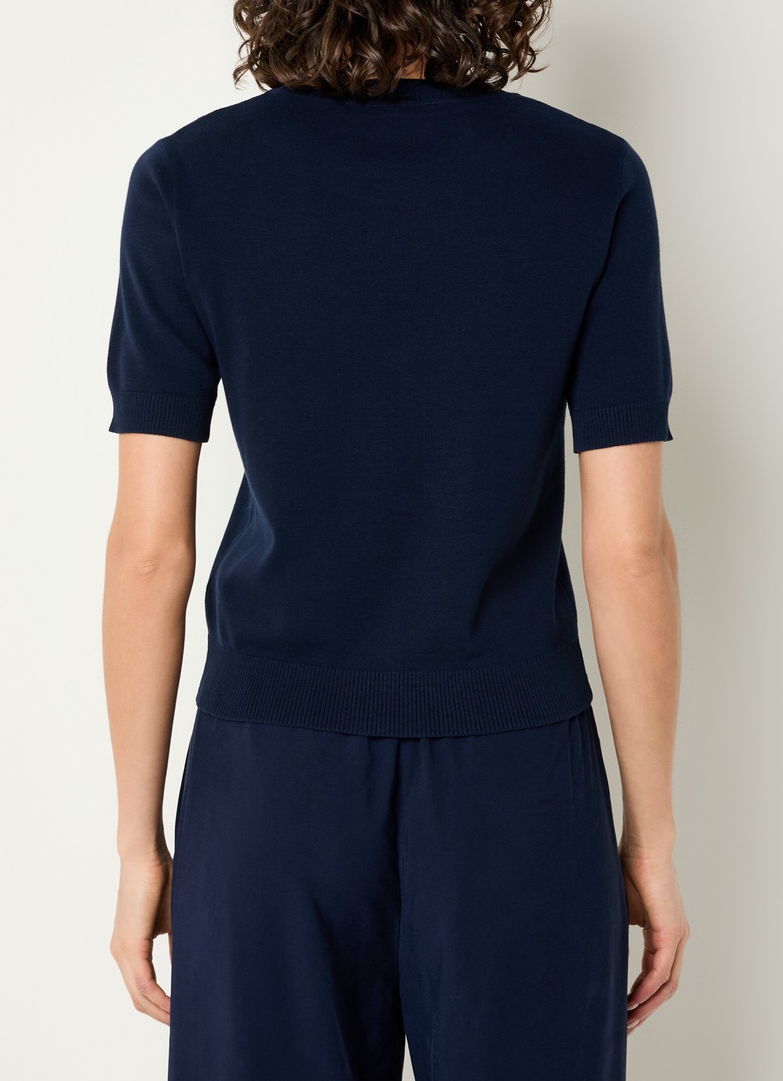 Benetton Fijngebreide pullover met ronde hals  - achterkant donkerblauw