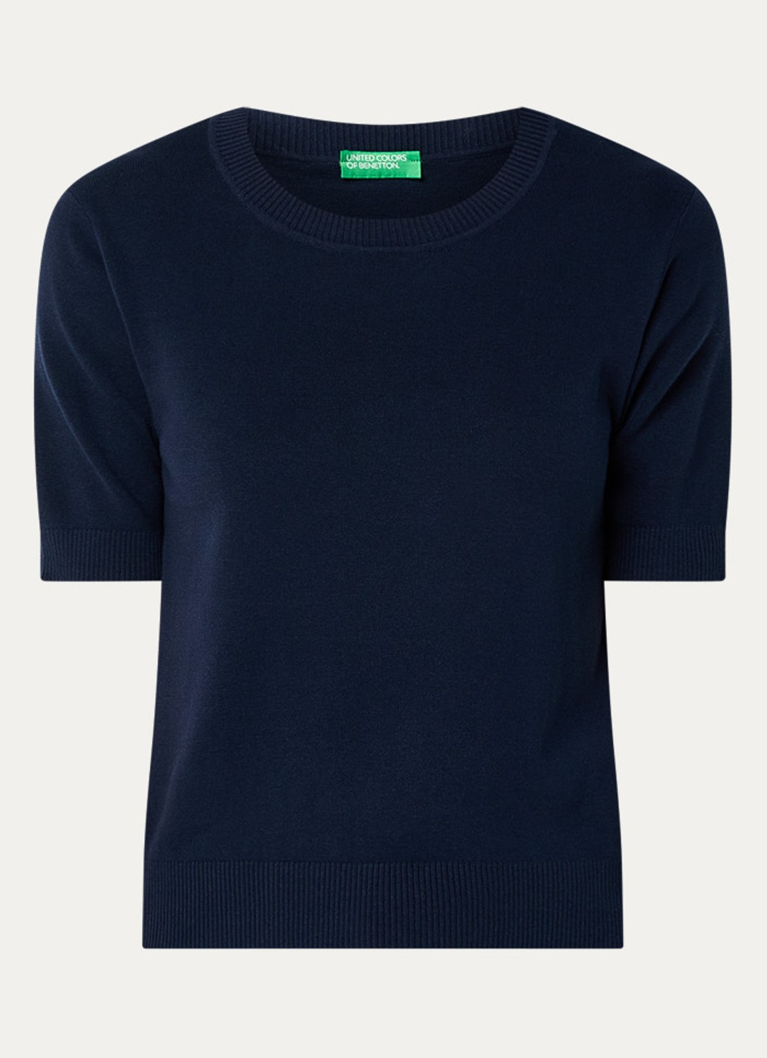 Benetton Fijngebreide pullover met ronde hals  - voorkant 3 donkerblauw