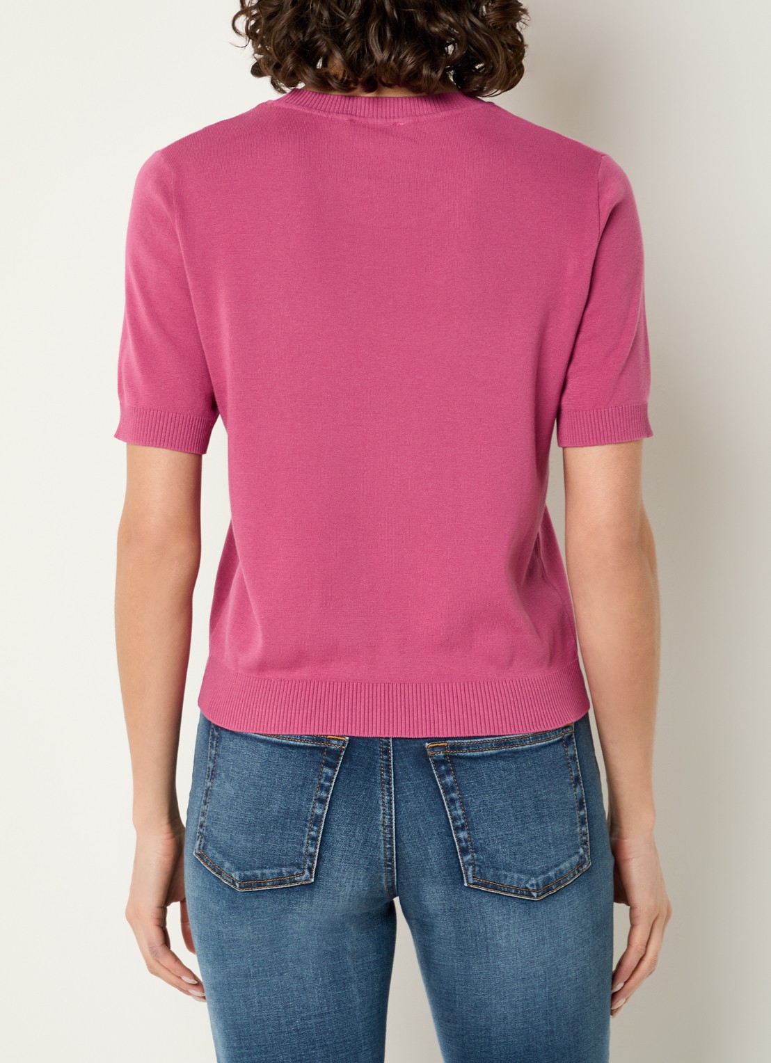 Benetton Fijngebreide pullover met ronde hals  - achterkant 2 donkerroze
