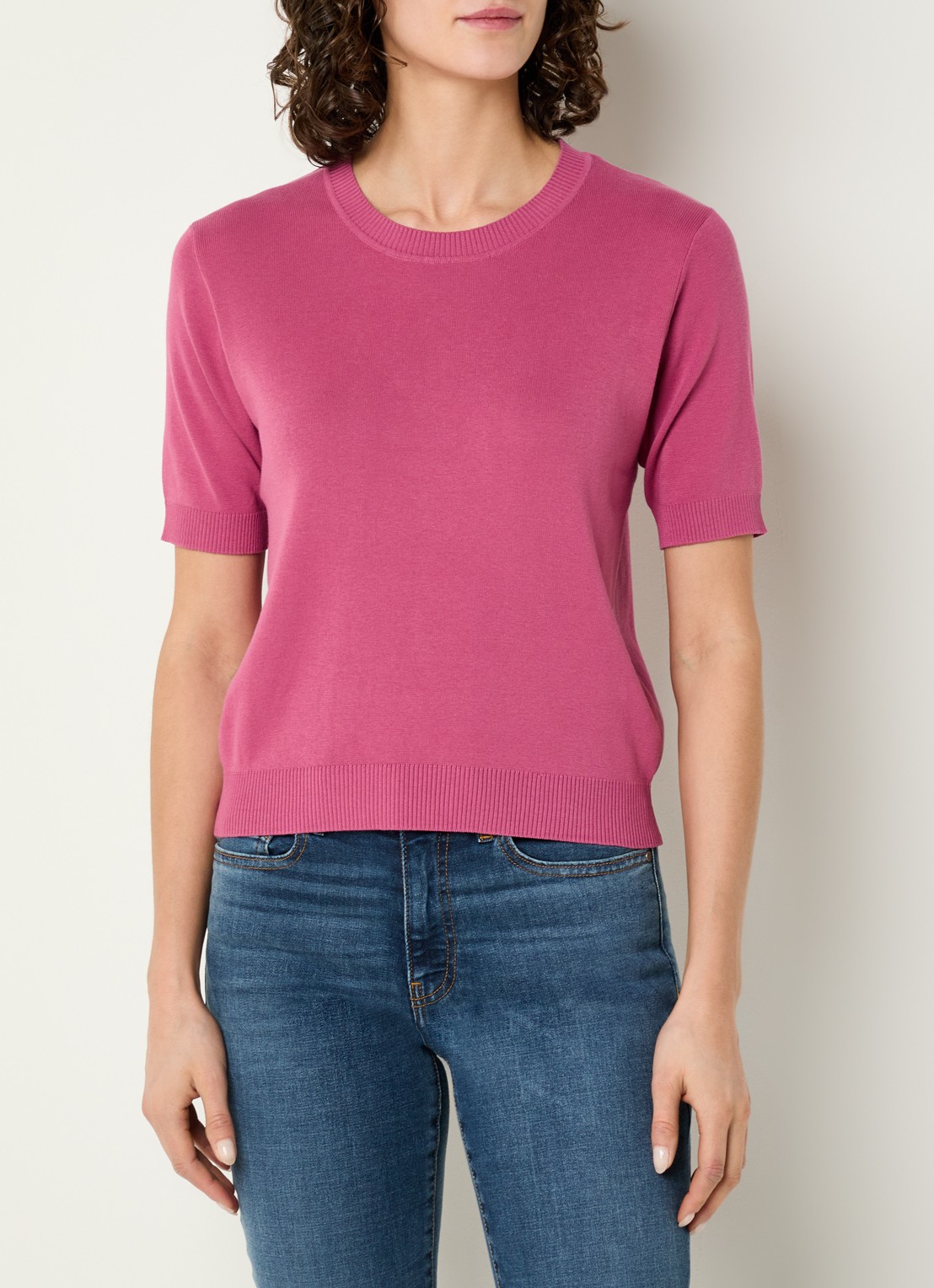 Benetton Fijngebreide pullover met ronde hals  - detail donkerroze