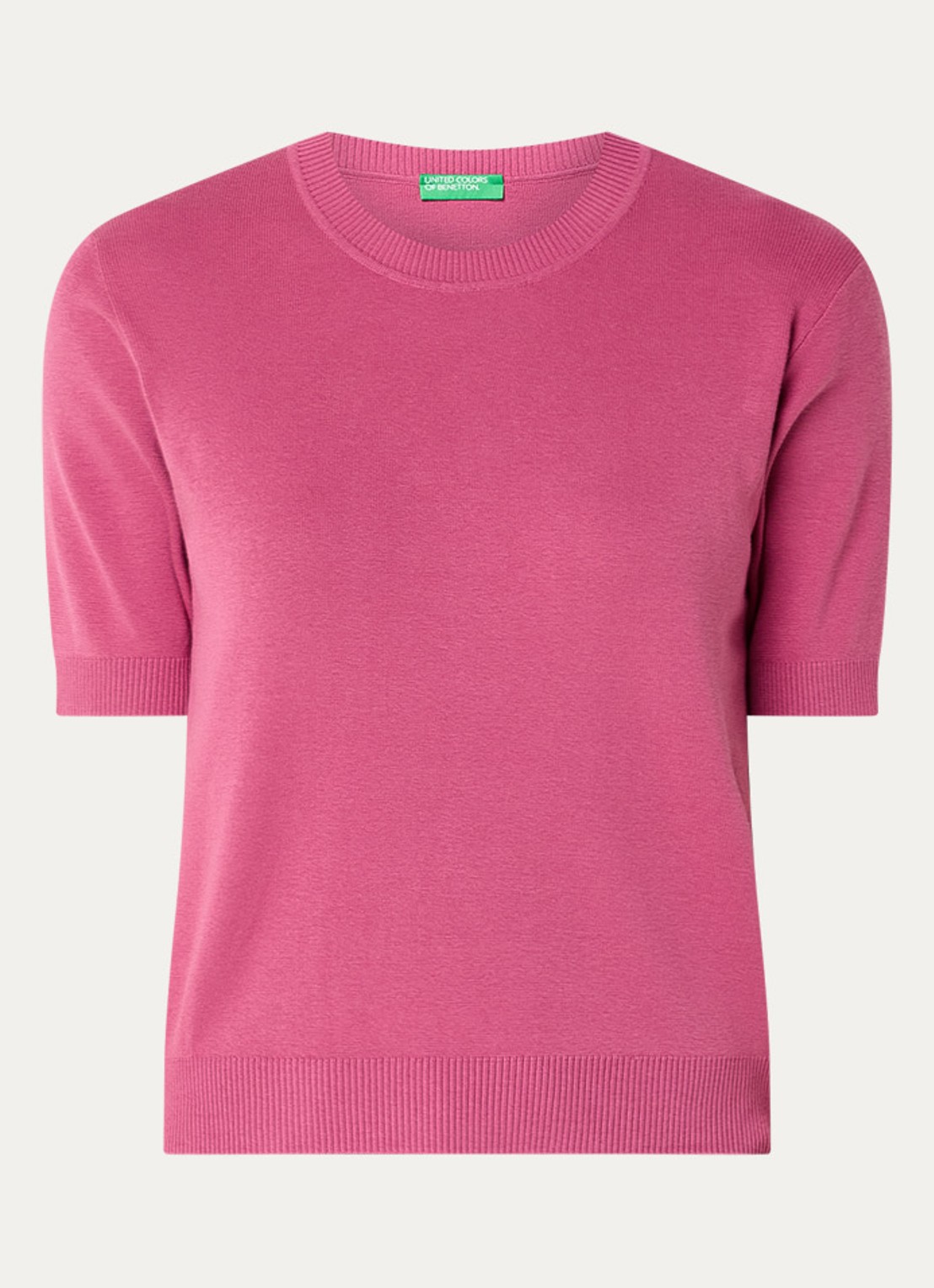 Benetton Fijngebreide pullover met ronde hals  - voorkant 3 donkerroze