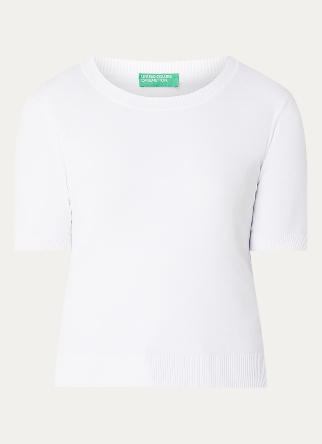 Benetton Fijngebreide pullover met ronde hals  - voorkant wit