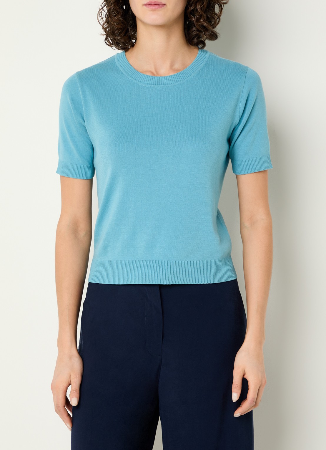 Benetton Fijngebreide pullover met ronde hals  - detail 4 aquablauw