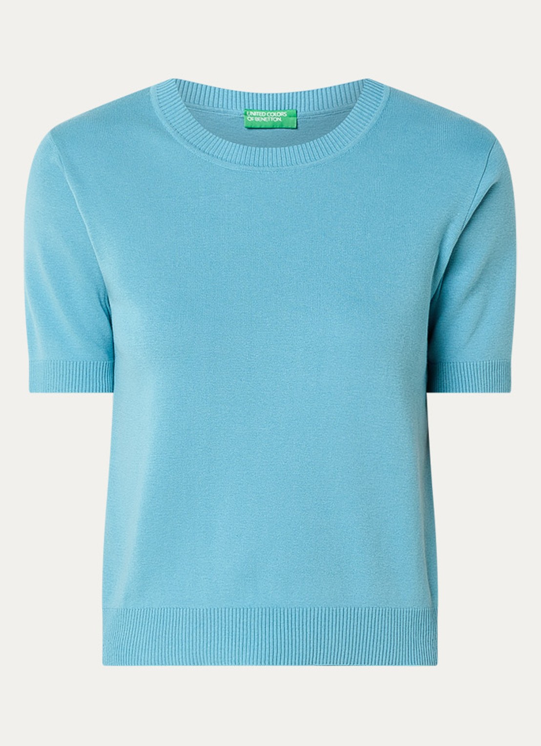 Benetton Fijngebreide pullover met ronde hals  - voorkant 2 aquablauw