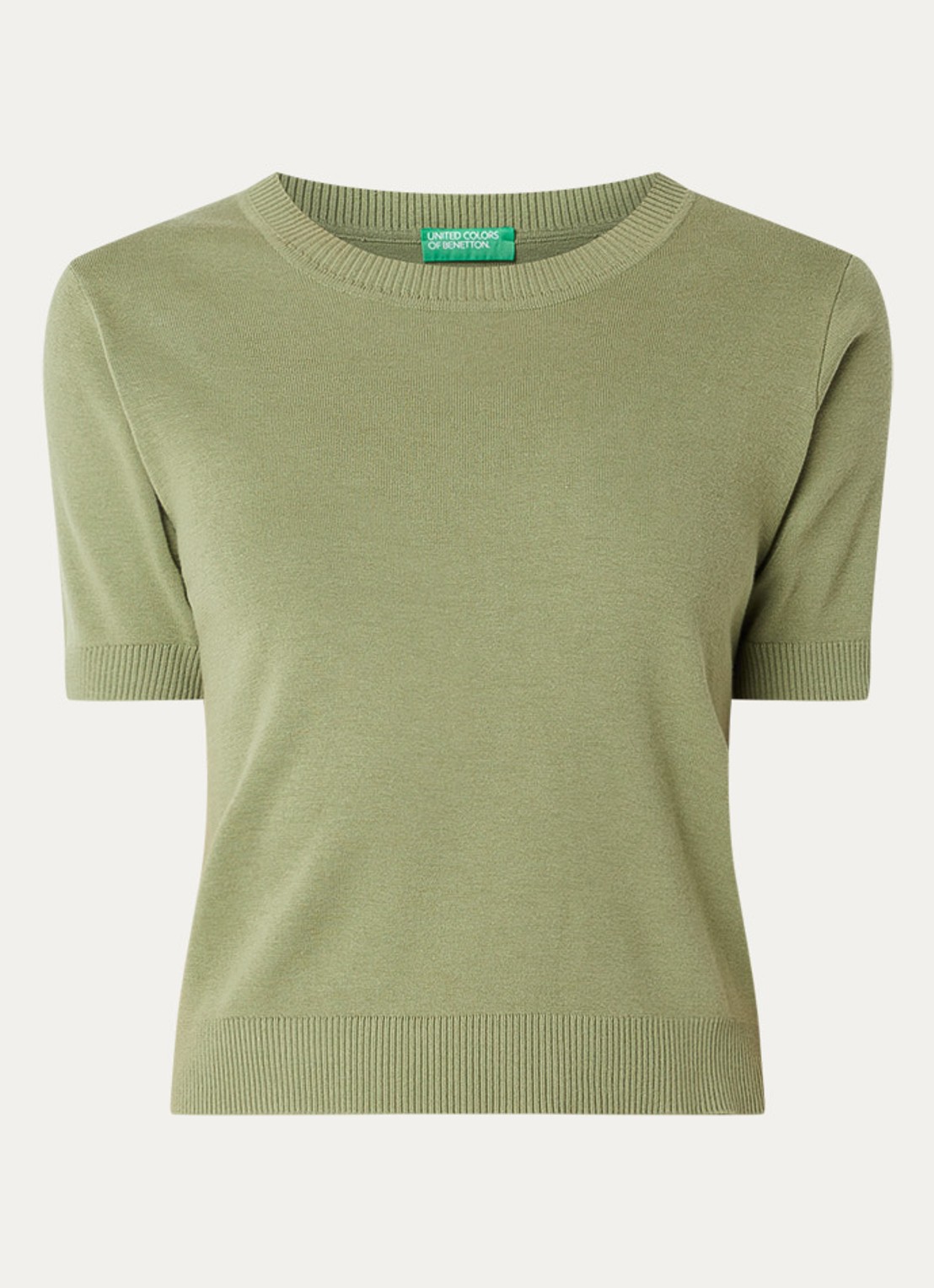 Benetton Fijngebreide pullover met ronde hals  - voorkant groen