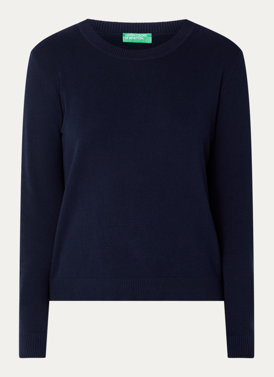 Benetton Fijngebreide pullover met ronde hals - voorkant 2 donkerblauw