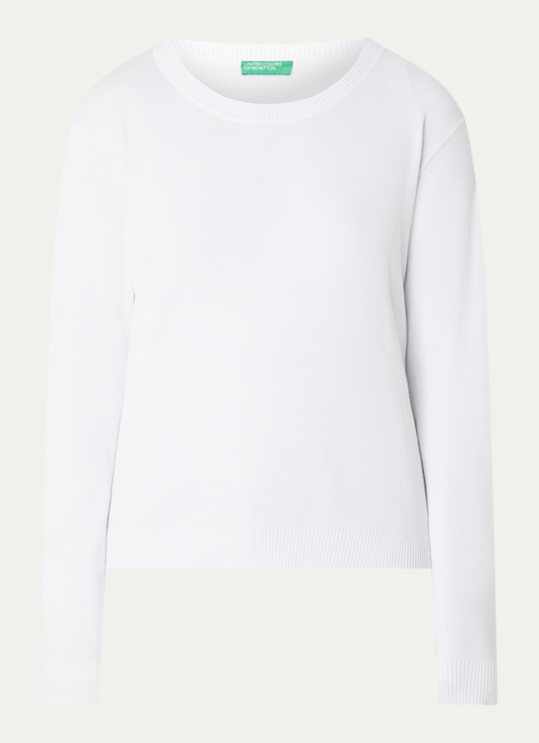 Benetton Fijngebreide pullover met ronde hals - voorkant 3 gebroken wit