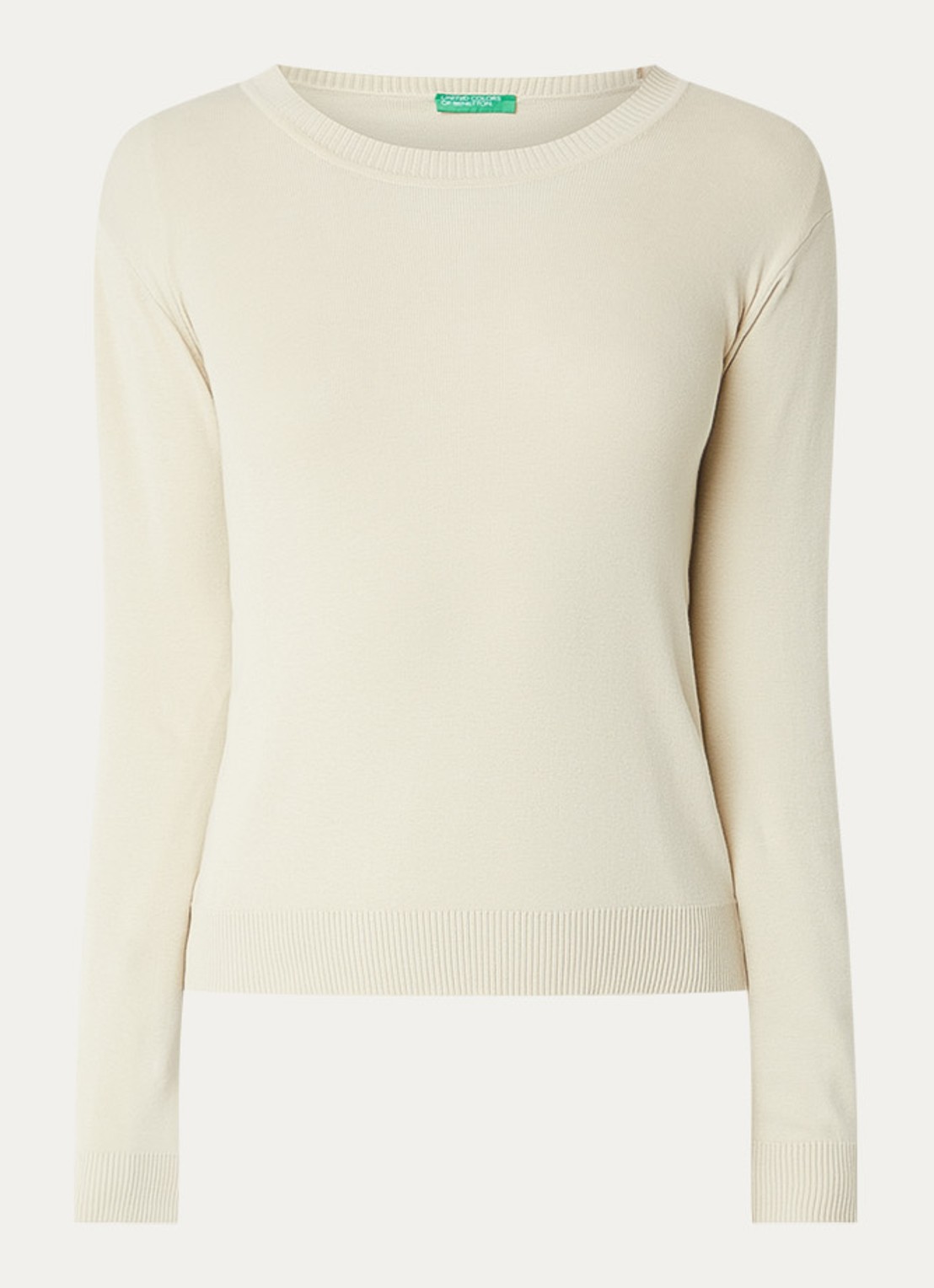Benetton Fijngebreide pullover met ronde hals - voorkant 3 zand