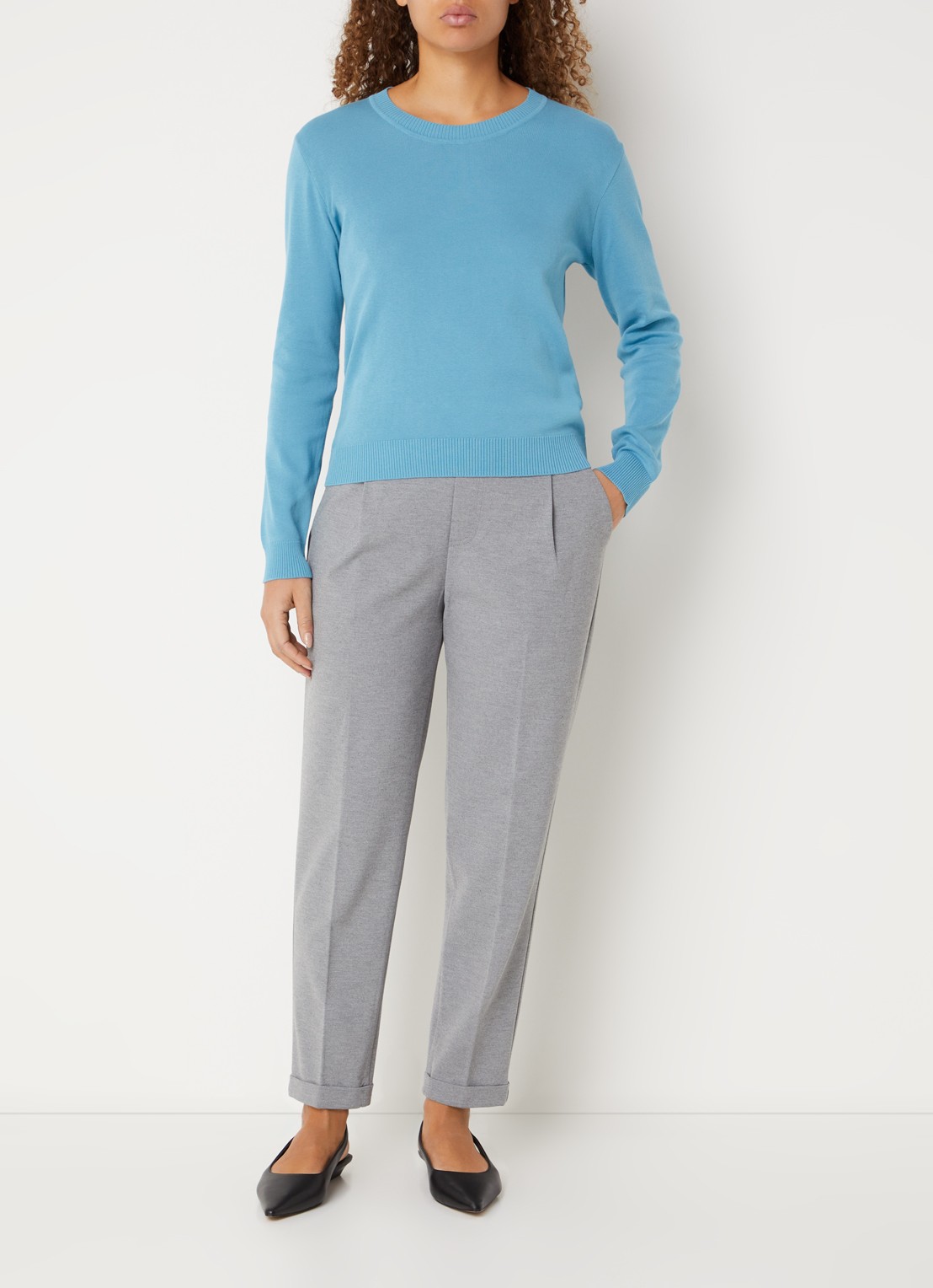 Benetton Fijngebreide pullover met ronde hals - voorkant 3 aquablauw