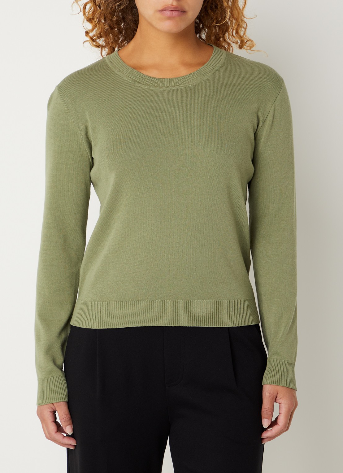 Benetton Fijngebreide pullover met ronde hals - detail groen