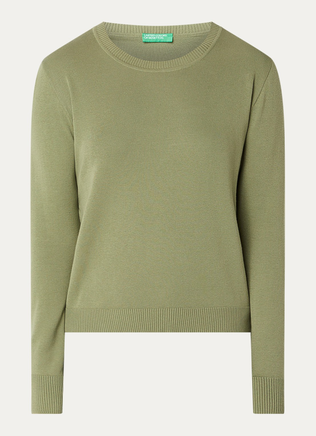 Benetton Fijngebreide pullover met ronde hals - voorkant 2 groen