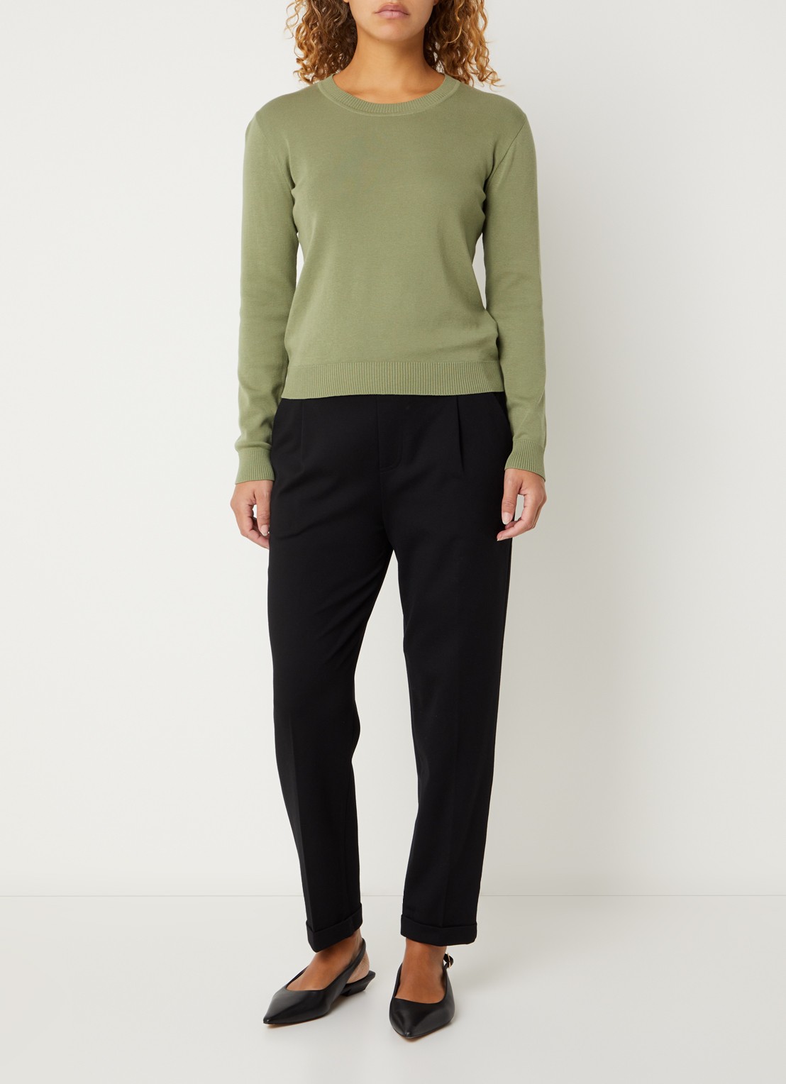 Benetton Fijngebreide pullover met ronde hals - voorkant 3 groen