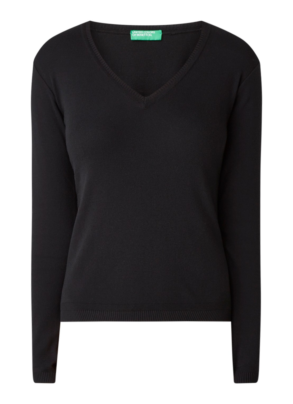 Benetton Fijngebreide pullover met V-hals - voorkant 2 zwart