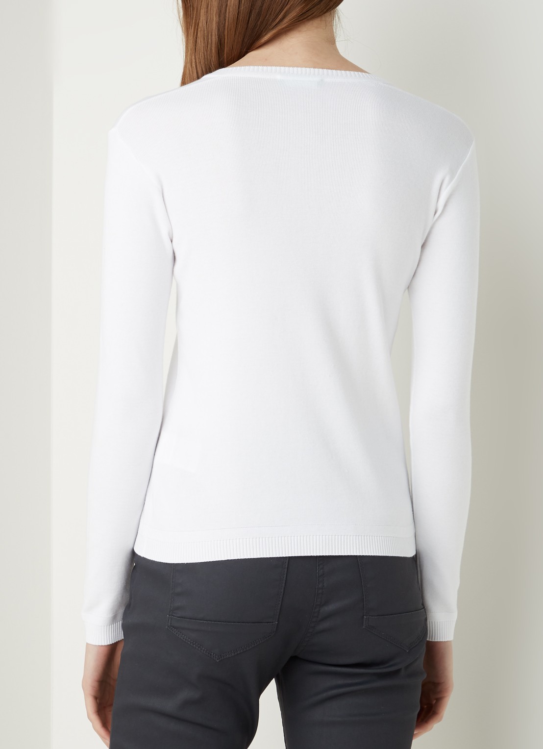 Benetton Fijngebreide pullover met V-hals - achterkant gebroken wit