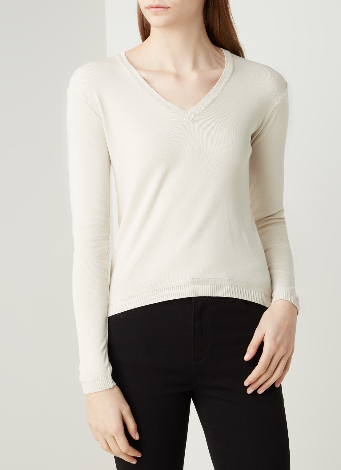 Benetton Fijngebreide pullover met V-hals - detail 3 zand