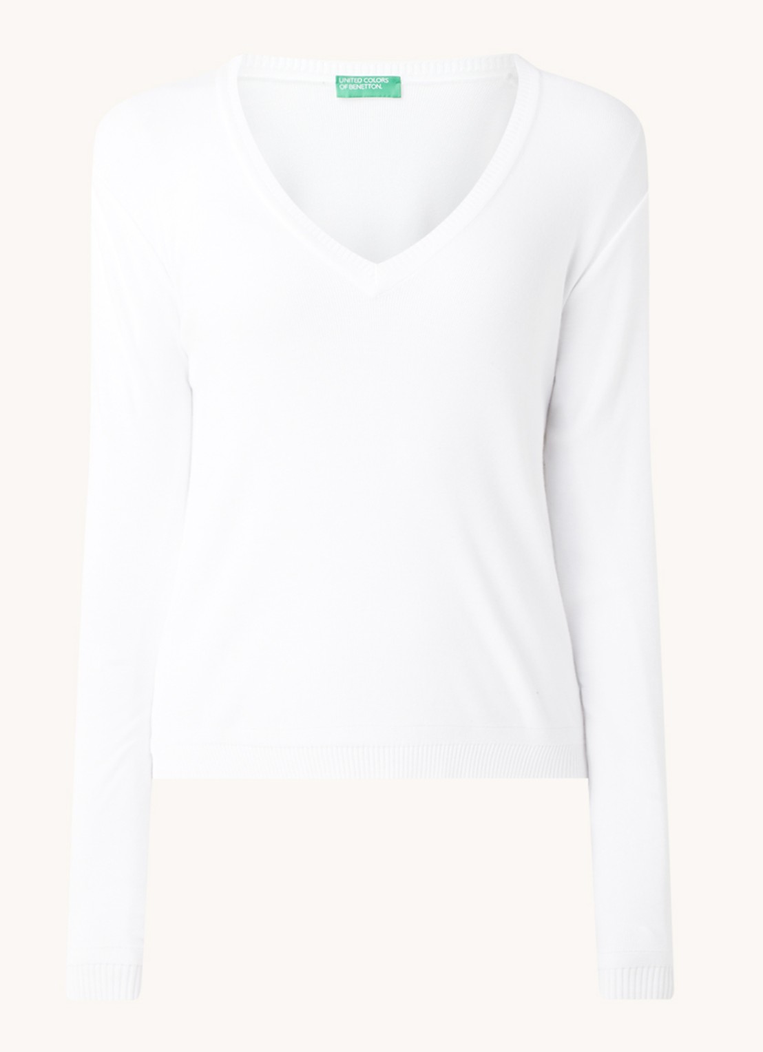 Benetton Fijngebreide pullover met V-hals - voorkant 6 gebroken wit