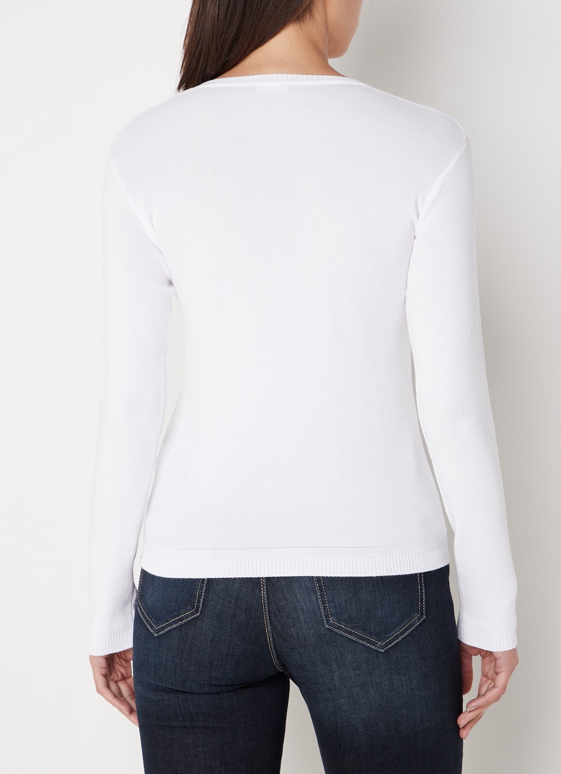 Benetton Fijngebreide pullover met V-hals - achterkant 3 gebroken wit