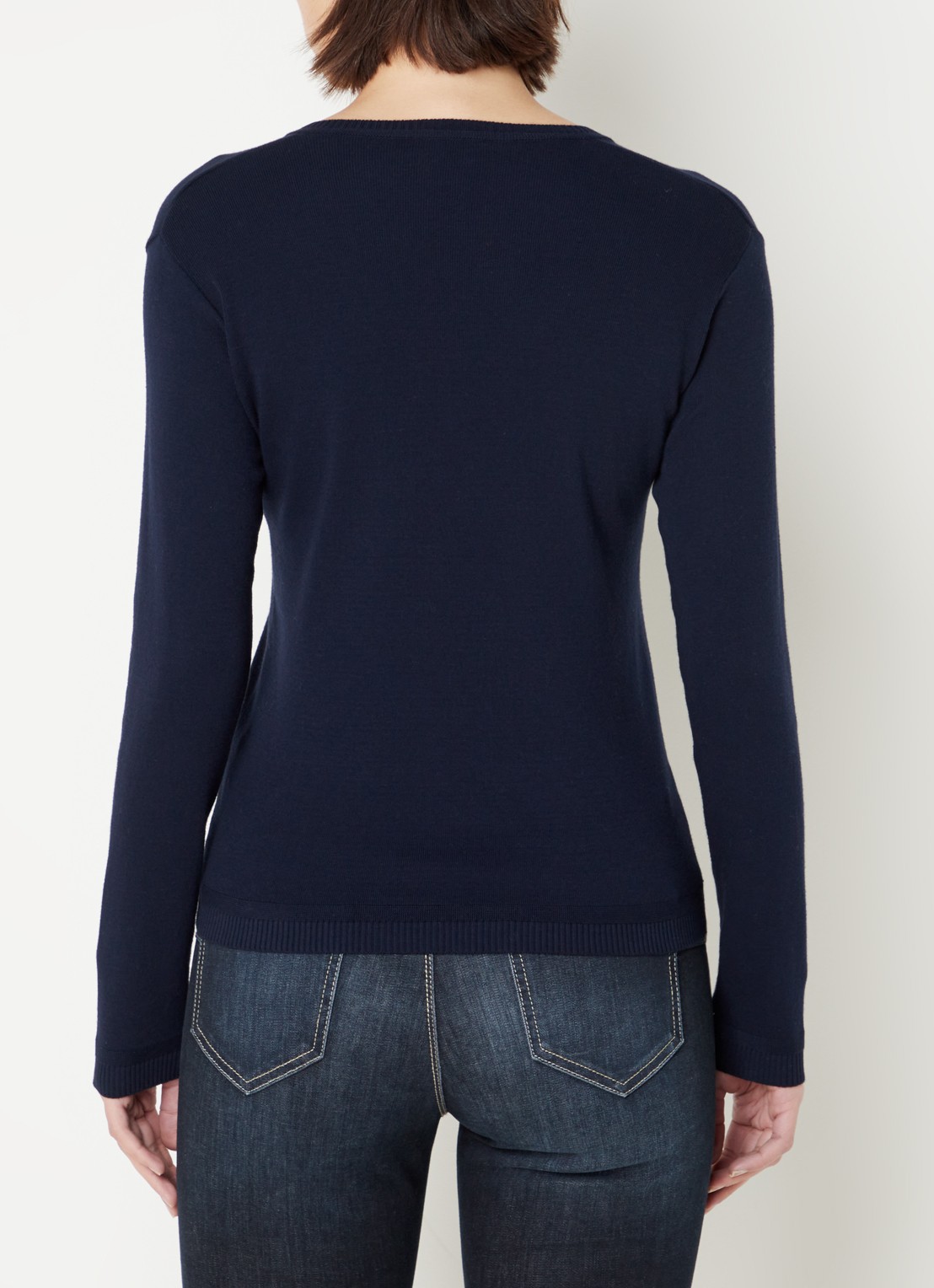 Benetton Fijngebreide pullover met V-hals - achterkant 2 donkerblauw