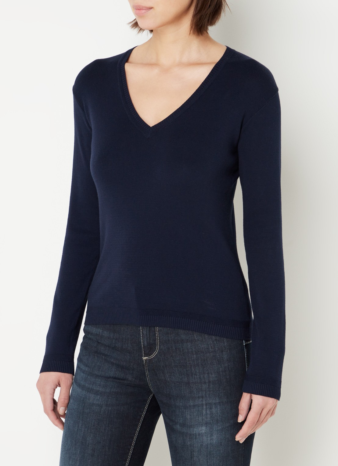 Benetton Fijngebreide pullover met V-hals - detail donkerblauw