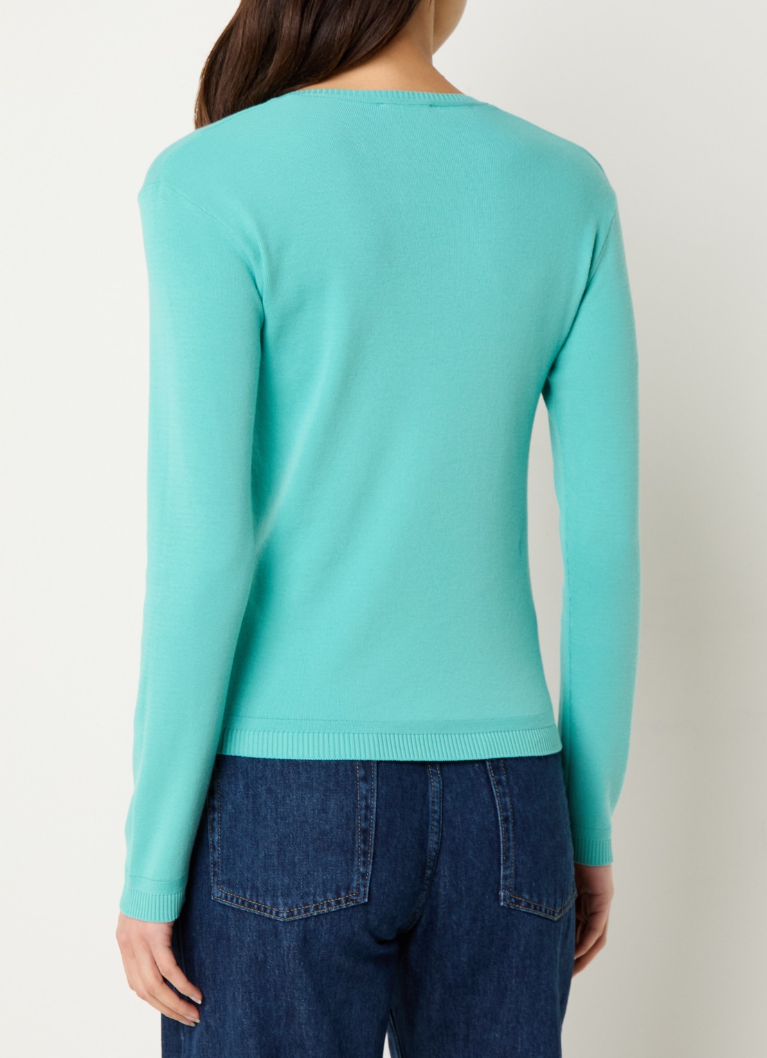 Benetton Fijngebreide pullover met V-hals - achterkant 2 turquoise