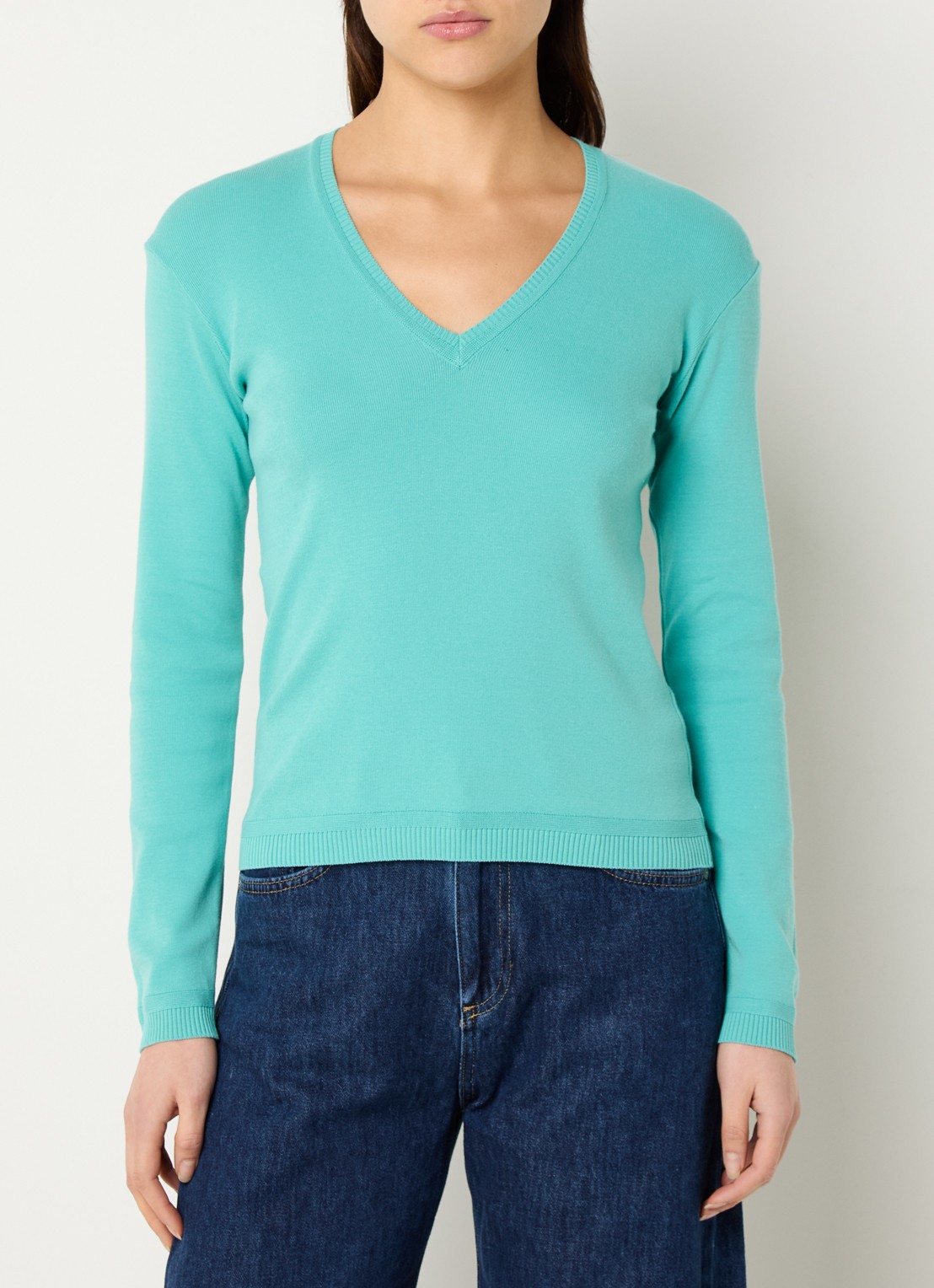 Benetton Fijngebreide pullover met V-hals - detail turquoise