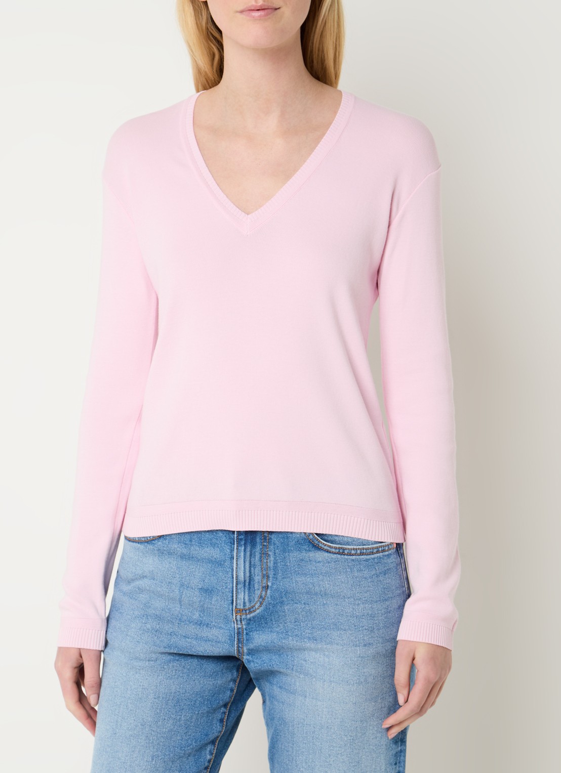 Benetton Fijngebreide pullover met V-hals - detail oudroze