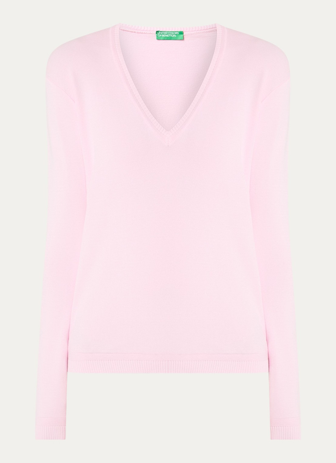 Benetton Fijngebreide pullover met V-hals - voorkant 3 oudroze