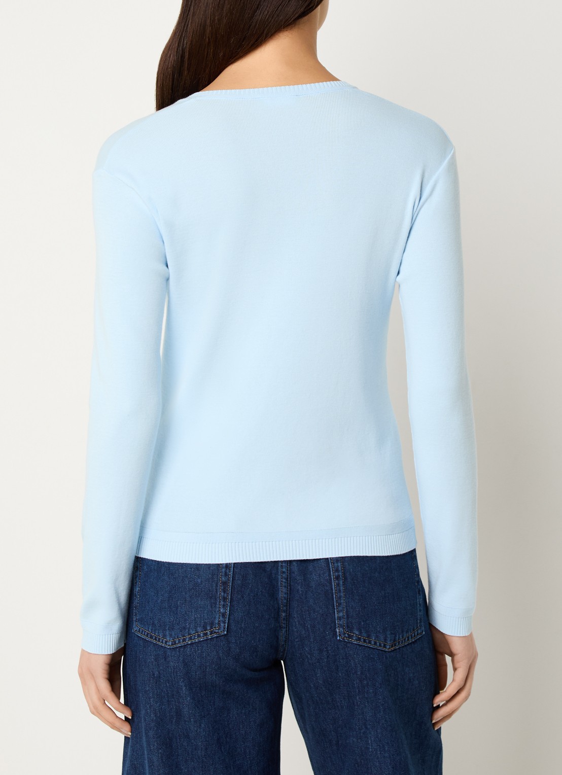 Benetton Fijngebreide pullover met V-hals - achterkant 2 lichtblauw