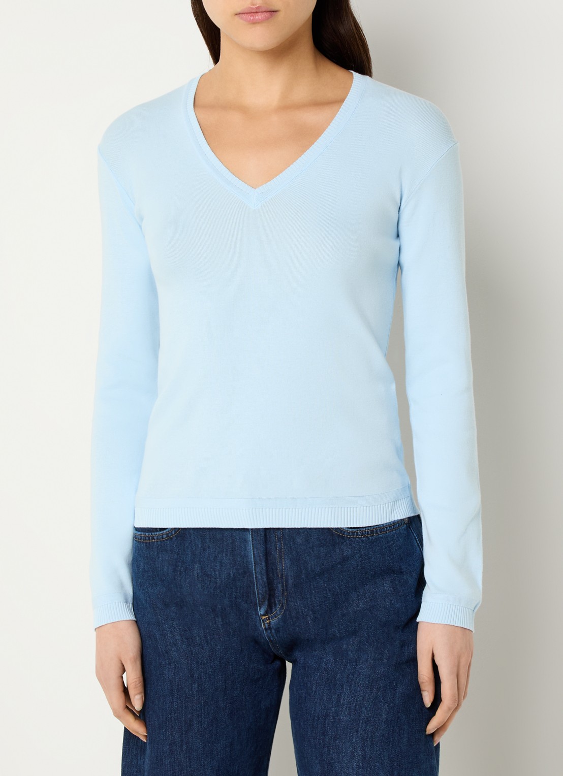 Benetton Fijngebreide pullover met V-hals - detail lichtblauw