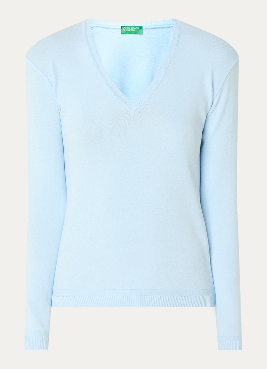 Benetton Fijngebreide pullover met V-hals - voorkant 3 lichtblauw