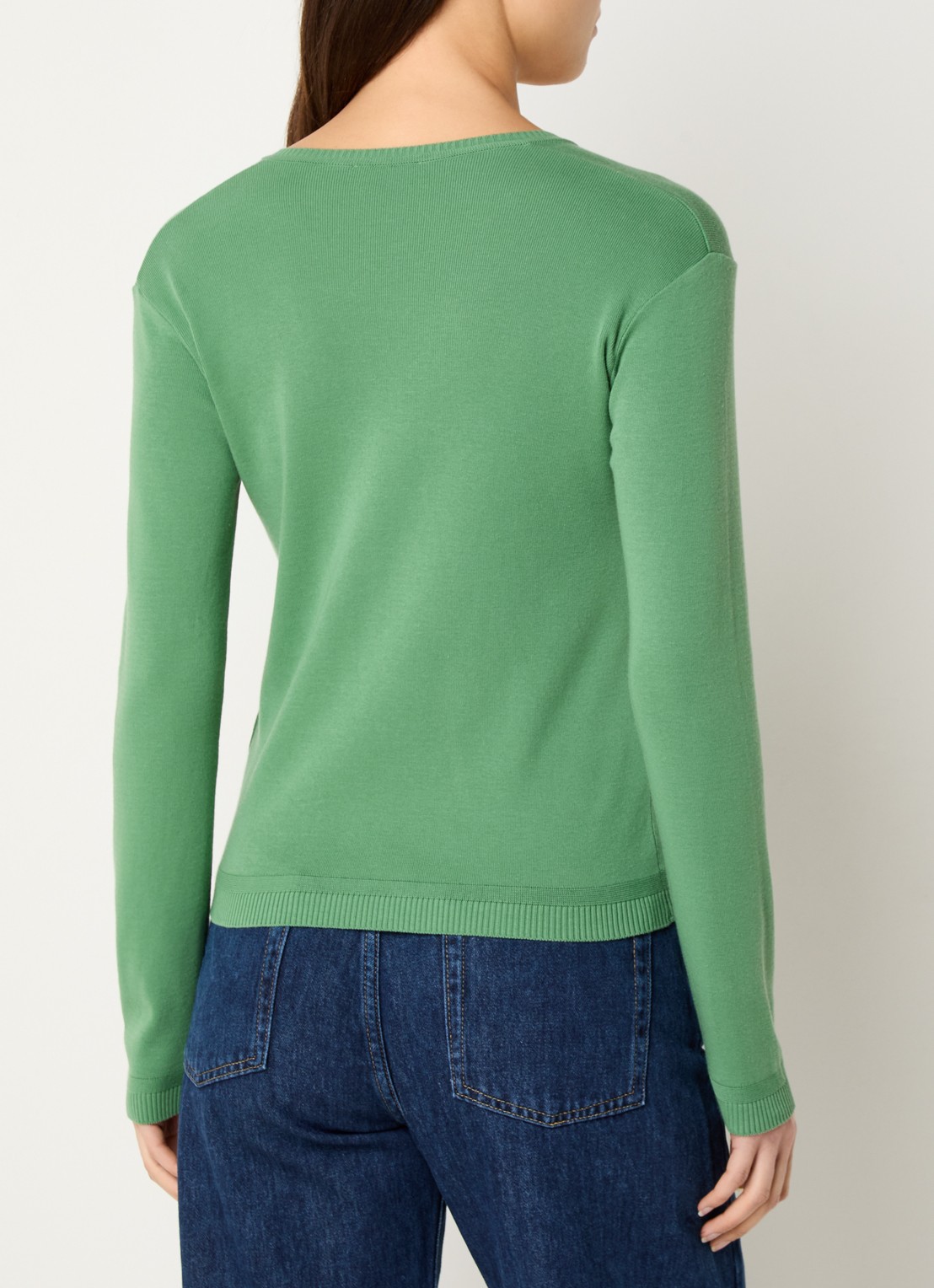 Benetton Fijngebreide pullover met V-hals - achterkant 2 olijfgroen