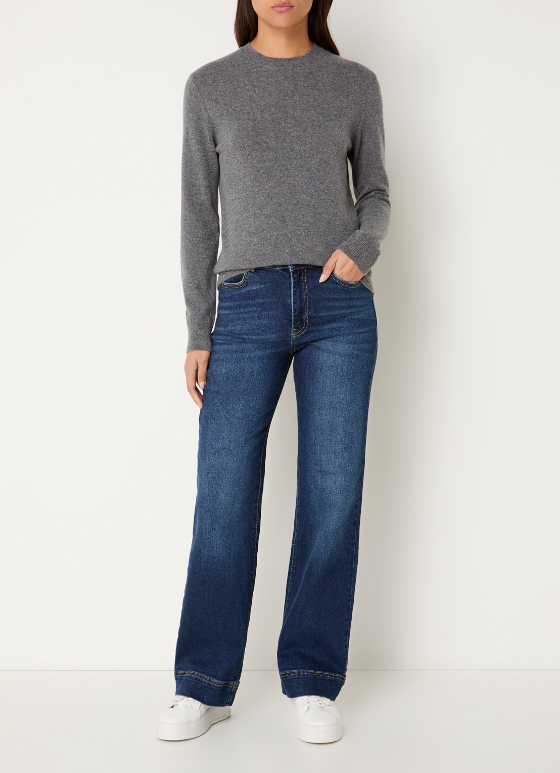 Benetton Fijngebreide pullover van kasjmier - voorkant 2 grijs