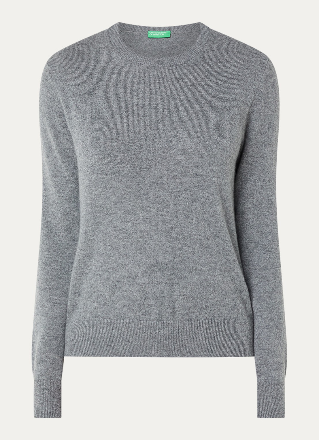 Benetton Fijngebreide pullover van kasjmier - voorkant 2 middengrijs