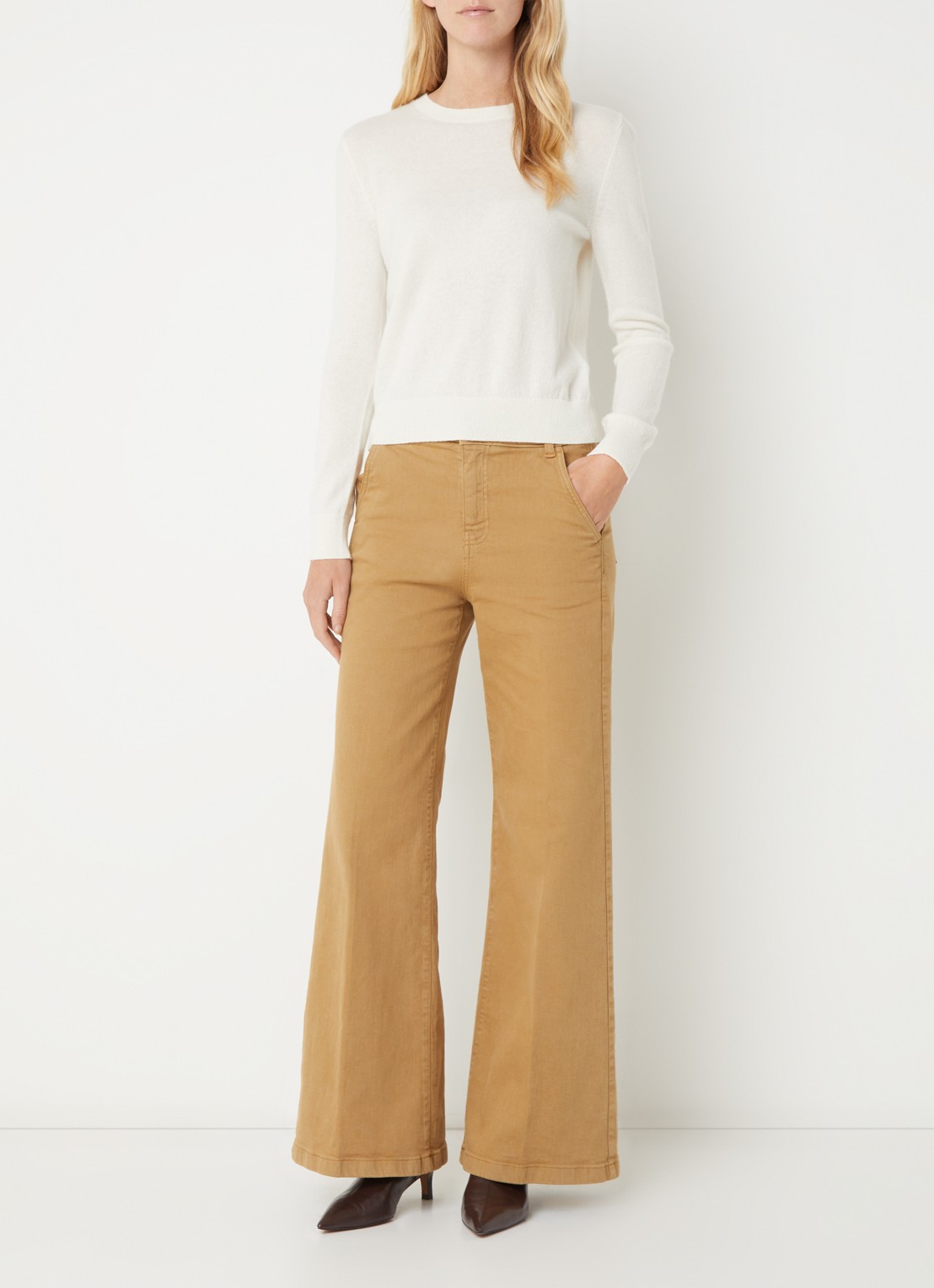 Benetton Fijngebreide pullover van kasjmier - voorkant 4 creme