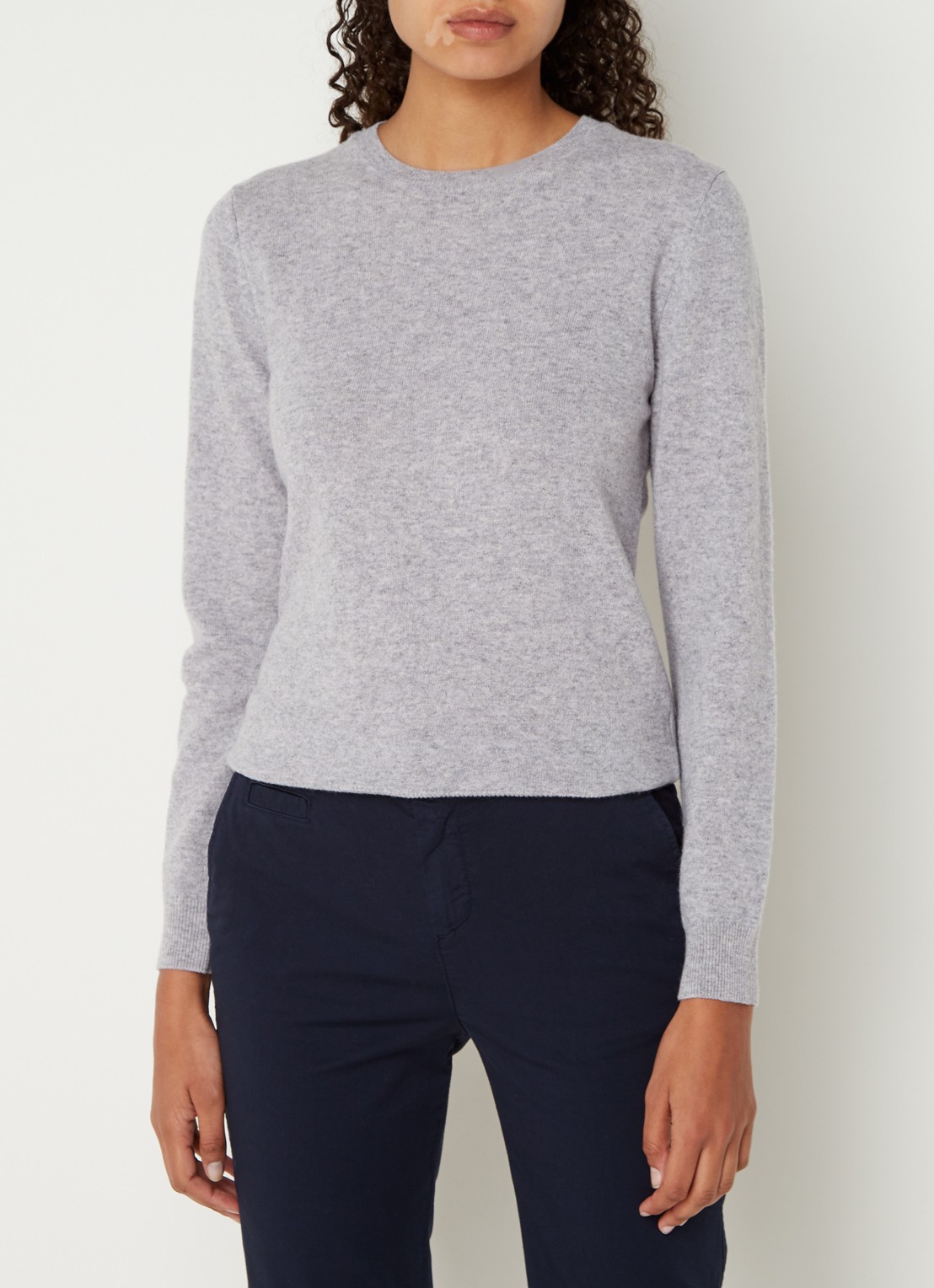 Benetton Fijngebreide pullover van merino wol - detail 3 lichtgrijs