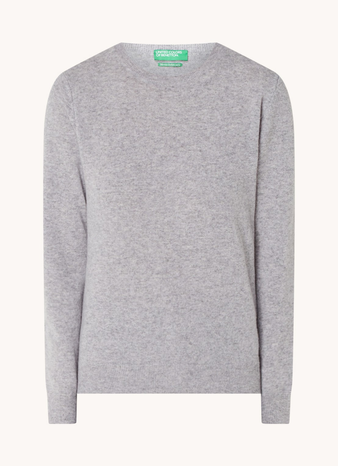 Benetton Fijngebreide pullover van merino wol - voorkant lichtgrijs