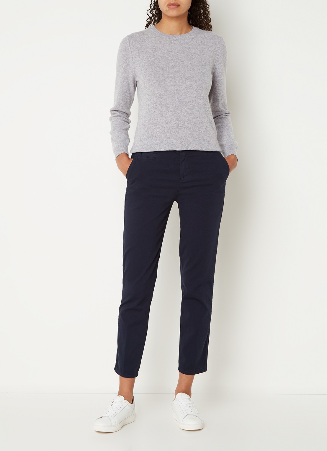 Benetton Fijngebreide pullover van merino wol - voorkant 2 lichtgrijs