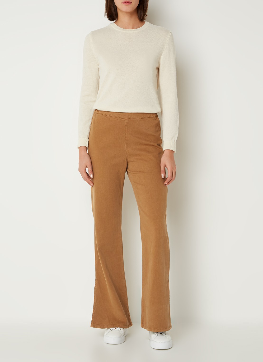 Benetton Fijngebreide pullover van merino wol - voorkant 3 creme