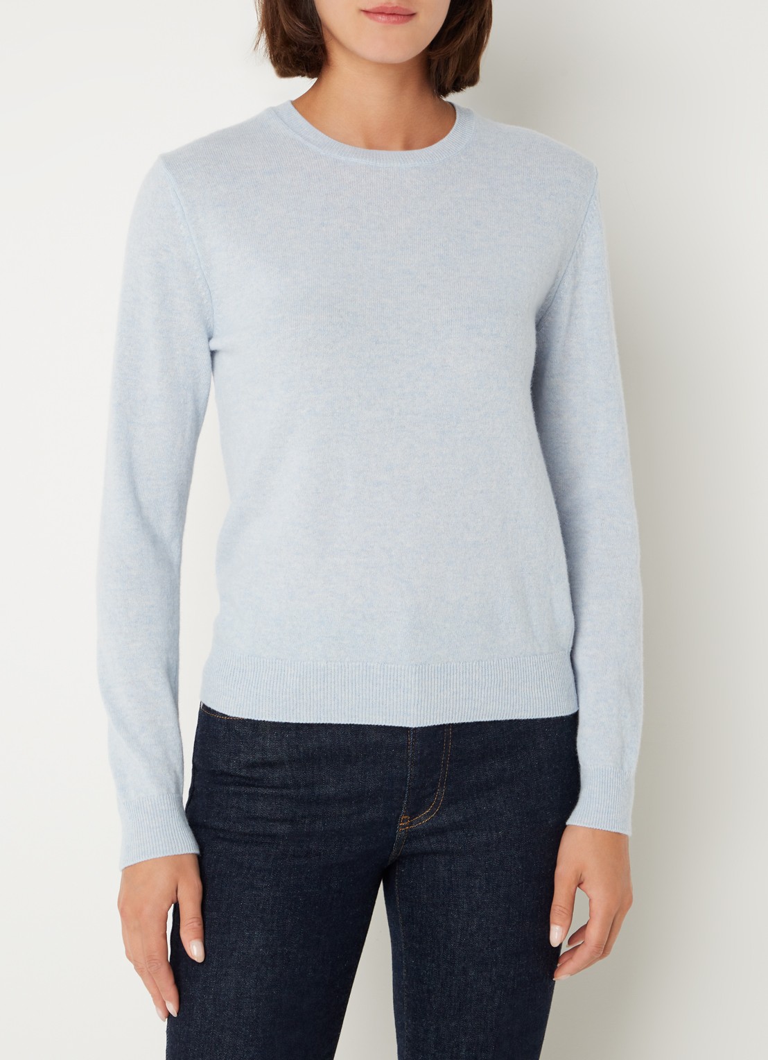 Benetton Fijngebreide pullover van merino wol - detail lichtblauw