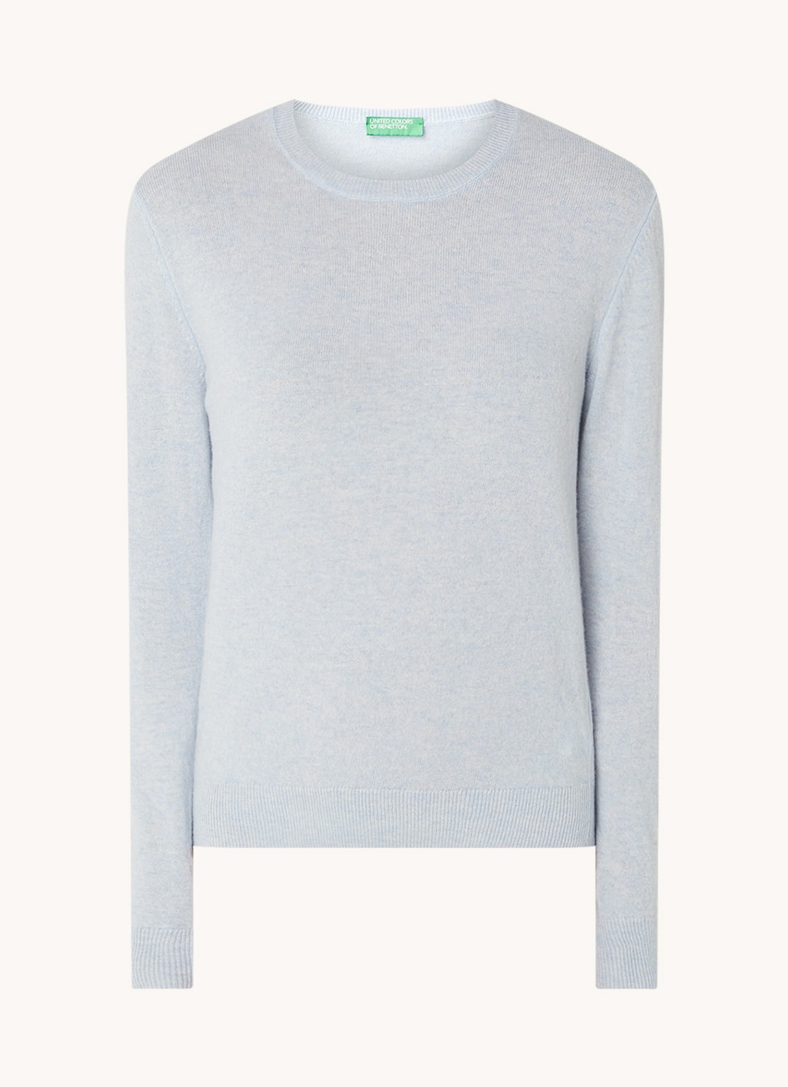Benetton Fijngebreide pullover van merino wol - voorkant 4 lichtblauw