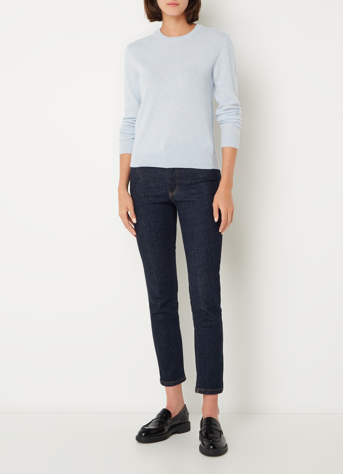 Benetton Fijngebreide pullover van merino wol - voorkant 5 lichtblauw