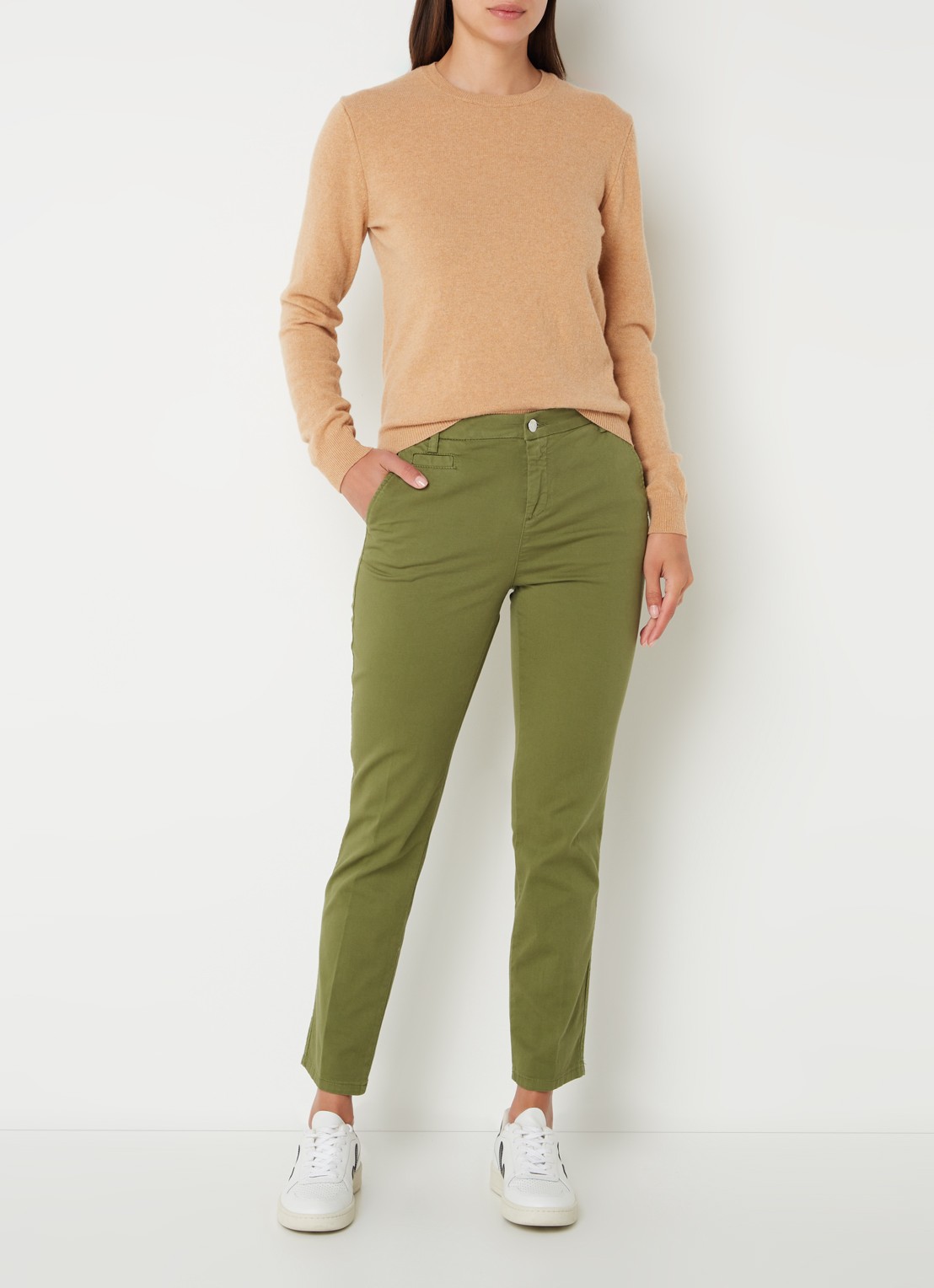 Benetton Fijngebreide pullover van merino wol - voorkant 3 camel