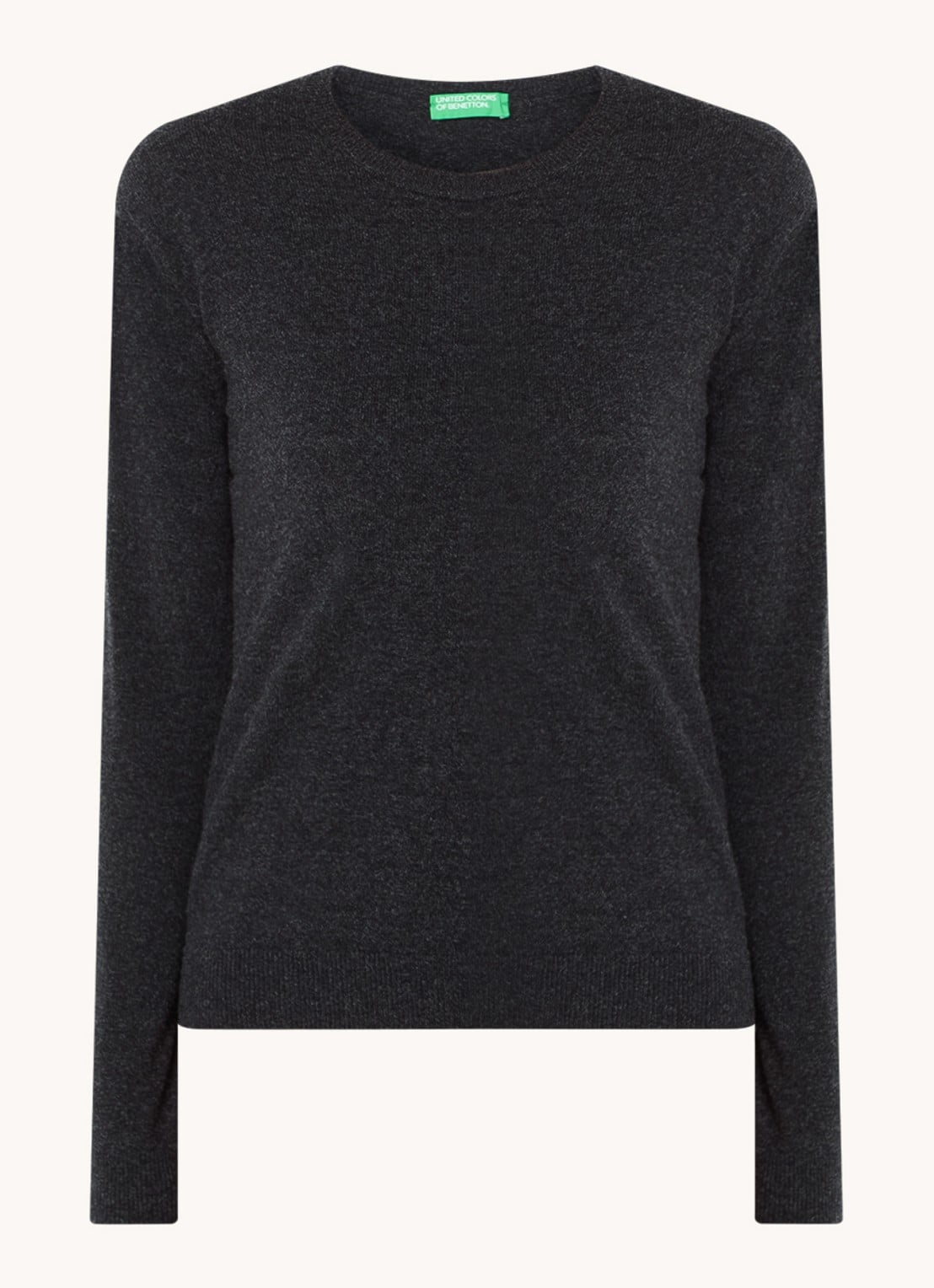 Benetton Fijngebreide pullover van merino wol - voorkant antraciet